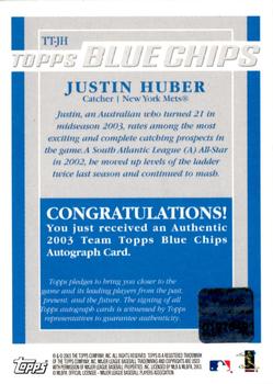 2003 Topps - Blue Chips Autographs #TT-JHU Justin Huber Back