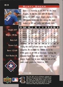 2001 Upper Deck MVP #83 Rusty Greer Back