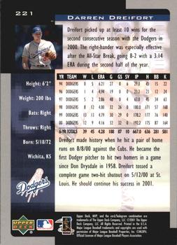 2001 Upper Deck MVP #221 Darren Dreifort Back