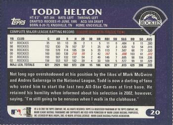 2003 Topps - Box Bottoms #20 Todd Helton Back