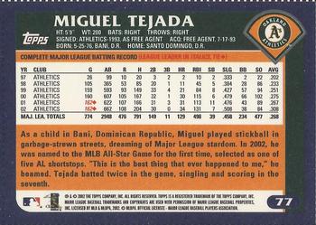2003 Topps - Box Bottoms #77 Miguel Tejada Back