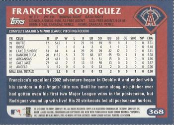 2003 Topps - Box Bottoms #368 Francisco Rodriguez Back
