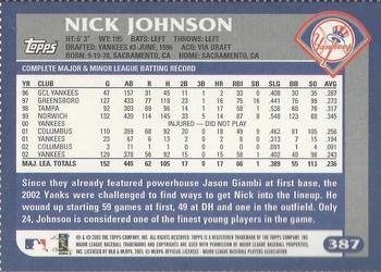 2003 Topps - Box Bottoms #387 Nick Johnson Back