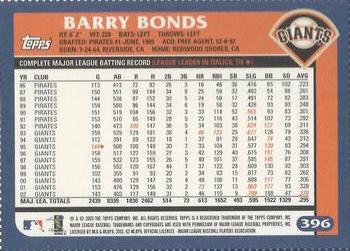2003 Topps - Box Bottoms #396 Barry Bonds Back