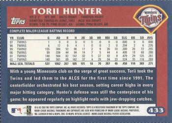 2003 Topps - Box Bottoms #433 Torii Hunter Back