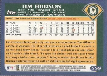 2003 Topps - Box Bottoms #558 Tim Hudson Back