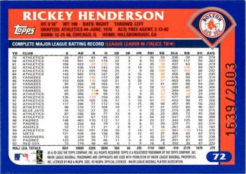 2003 Topps - Gold #72 Rickey Henderson Back