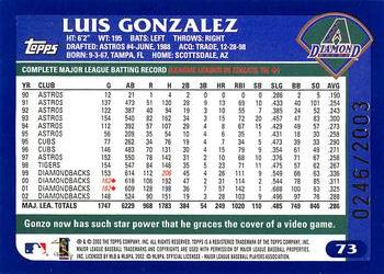 2003 Topps - Gold #73 Luis Gonzalez Back