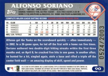 2003 Topps - Gold #90 Alfonso Soriano Back