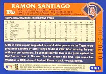 2003 Topps - Gold #141 Ramon Santiago Back