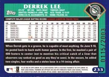 2003 Topps - Gold #233 Derrek Lee Back
