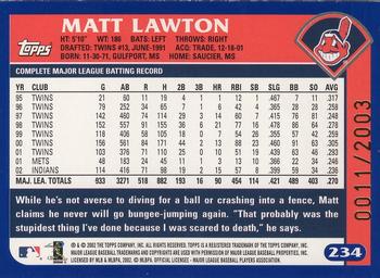 2003 Topps - Gold #234 Matt Lawton Back