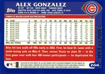 2003 Topps - Gold #266 Alex Gonzalez Back