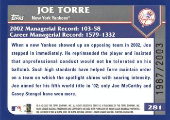 2003 Topps - Gold #281 Joe Torre Back