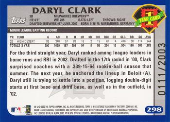 2003 Topps - Gold #298 Daryl Clark Back