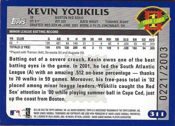 2003 Topps - Gold #311 Kevin Youkilis Back