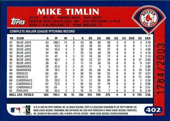 2003 Topps - Gold #402 Mike Timlin Back