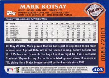2003 Topps - Gold #403 Mark Kotsay Back
