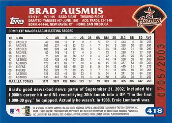 2003 Topps - Gold #418 Brad Ausmus Back