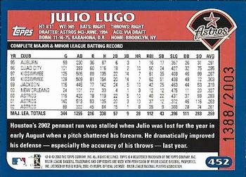 2003 Topps - Gold #452 Julio Lugo Back