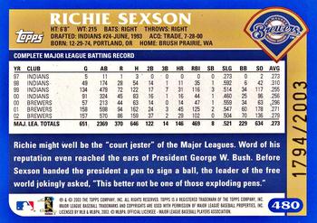 2003 Topps - Gold #480 Richie Sexson Back