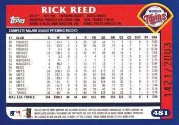 2003 Topps - Gold #481 Rick Reed Back