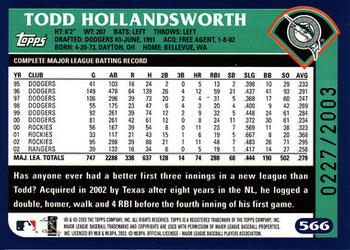 2003 Topps - Gold #566 Todd Hollandsworth Back