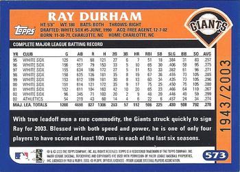 2003 Topps - Gold #573 Ray Durham Back