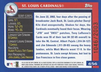 2003 Topps - Gold #656 St. Louis Cardinals Back