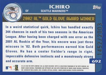 2003 Topps - Gold #692 Ichiro Suzuki Back