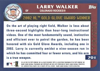 2003 Topps - Gold #701 Larry Walker Back