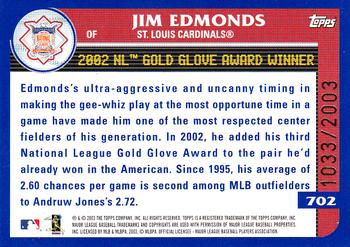 2003 Topps - Gold #702 Jim Edmonds Back