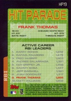 2003 Topps - Hit Parade #HP19 Frank Thomas Back