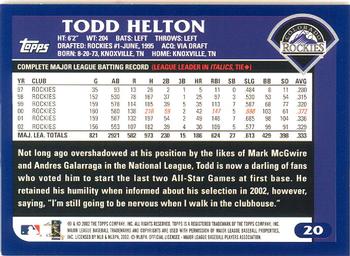 2003 Topps - Home Team Advantage #20 Todd Helton Back