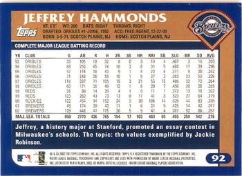2003 Topps - Home Team Advantage #92 Jeffrey Hammonds Back