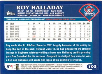 2003 Topps - Home Team Advantage #103 Roy Halladay Back