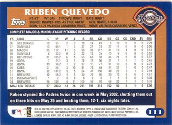 2003 Topps - Home Team Advantage #111 Ruben Quevedo Back