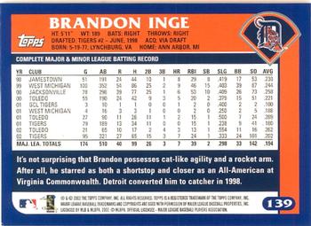 2003 Topps - Home Team Advantage #139 Brandon Inge Back