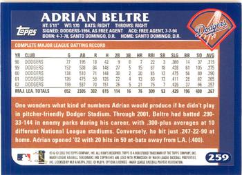 2003 Topps - Home Team Advantage #259 Adrian Beltre Back