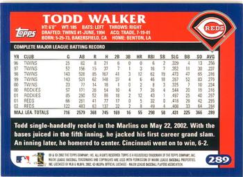 2003 Topps - Home Team Advantage #289 Todd Walker Back