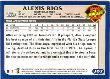 2003 Topps - Home Team Advantage #307 Alex Rios Back