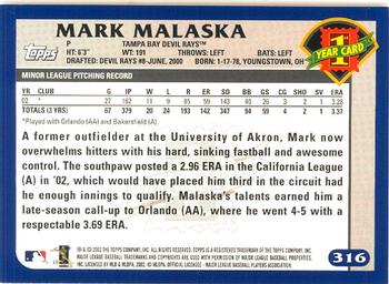 2003 Topps - Home Team Advantage #316 Mark Malaska Back