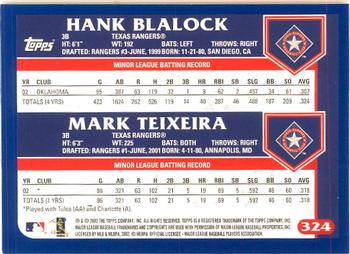 2003 Topps - Home Team Advantage #324 Hank Blalock / Mark Teixeira  Back
