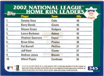 2003 Topps - Home Team Advantage #345 Sammy Sosa / Lance Berkman / Shawn Green Back