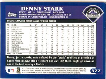 2003 Topps - Home Team Advantage #377 Denny Stark Back