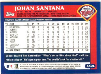 2003 Topps - Home Team Advantage #384 Johan Santana Back