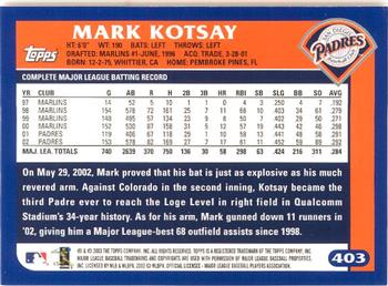 2003 Topps - Home Team Advantage #403 Mark Kotsay Back