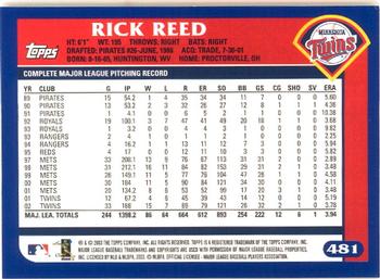 2003 Topps - Home Team Advantage #481 Rick Reed Back