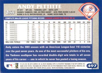 2003 Topps - Home Team Advantage #497 Andy Pettitte Back