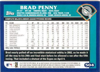 2003 Topps - Home Team Advantage #504 Brad Penny Back